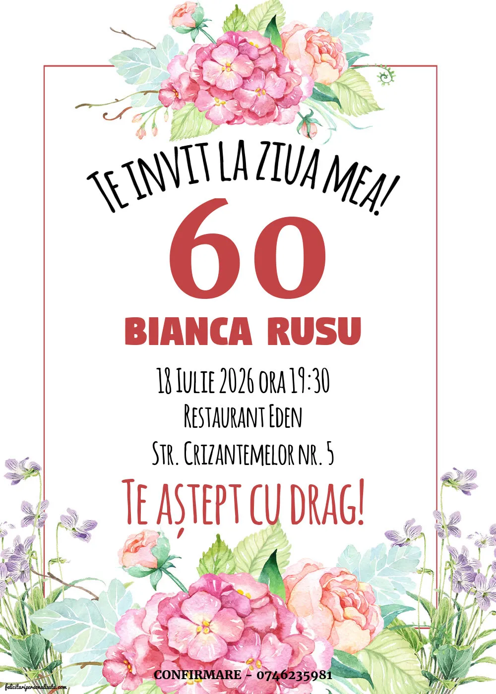 Invitație pentru 60 ani