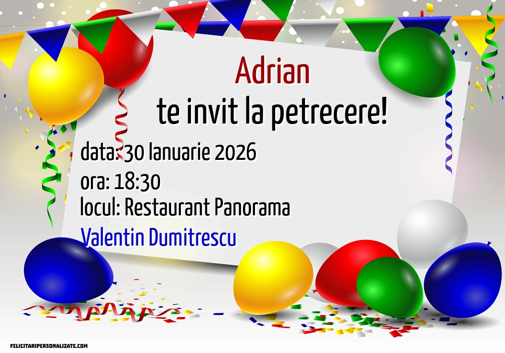 Exemplu completat: Invitație cu confeti