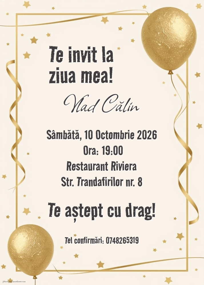 Exemplu completat: Invitație cu baloane