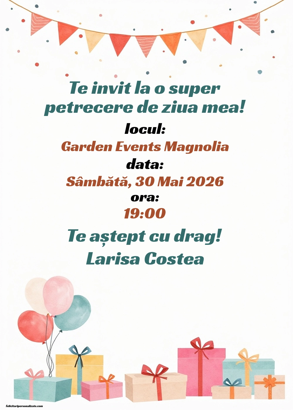 Invitație cu cadouri