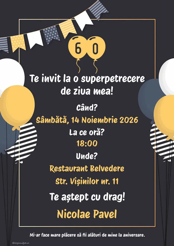 Invitație cu baloane
