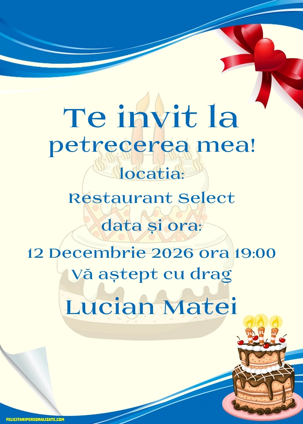Exemplu completat: Invitație cu tort