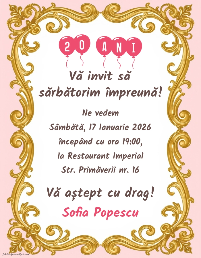 Exemplu completat: Invitație pentru petrecere