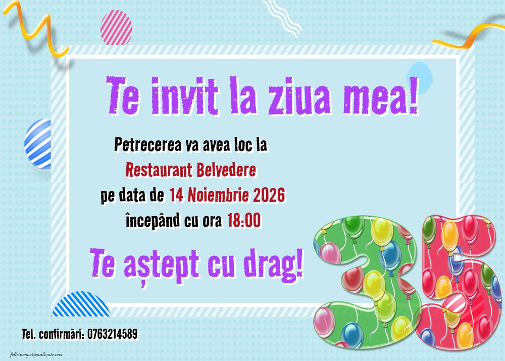 Exemplu completat: Invitație pentru 35 ani