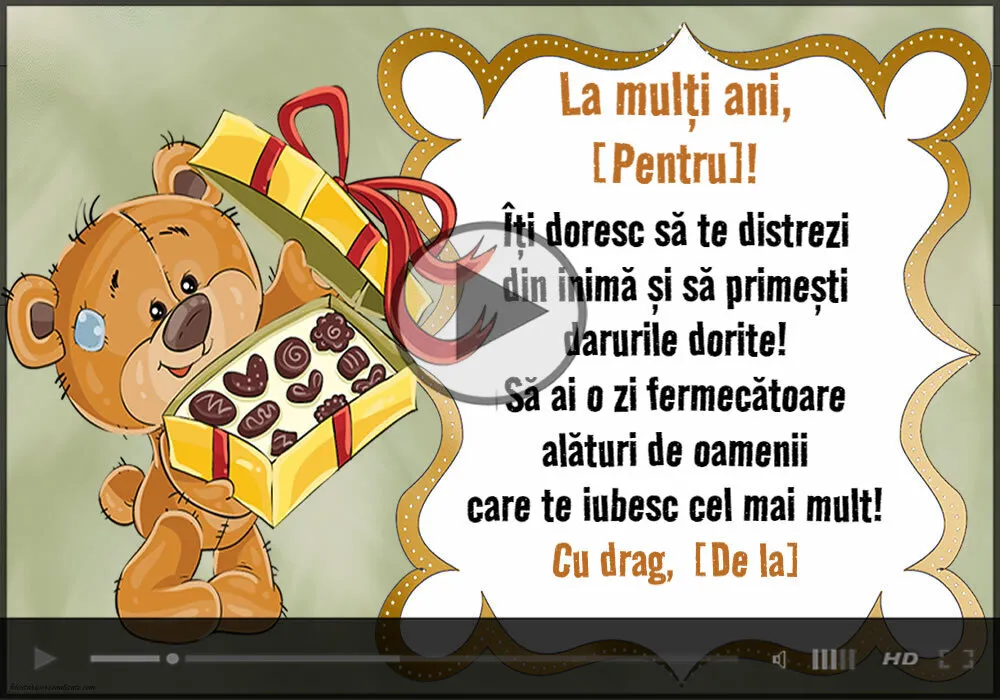 Felicitare muzicală cu ursulețul Teddy personalizată cu nume: La mulți ani... Cu drag,... | Felicitari muzicale pentru copii
