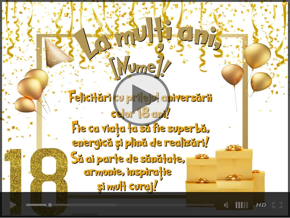 Felicitări cu prilejul aniversării celor 18 ani! - video muzical personalizabil cu nume | Felicitari muzicale de majorat