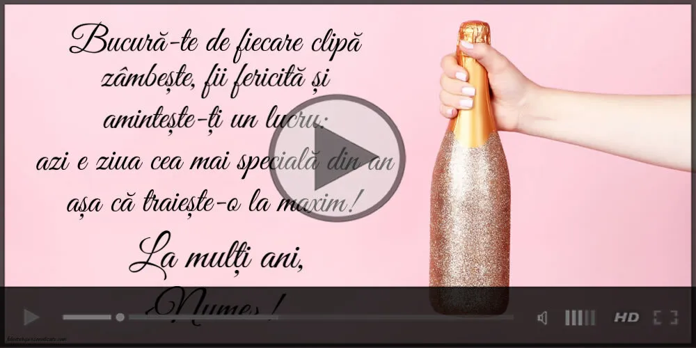 Video cu șampanie pentru femei cu mesaj de la mulți ani personalizabil cu nume | Felicitari muzicale de zi de nastere