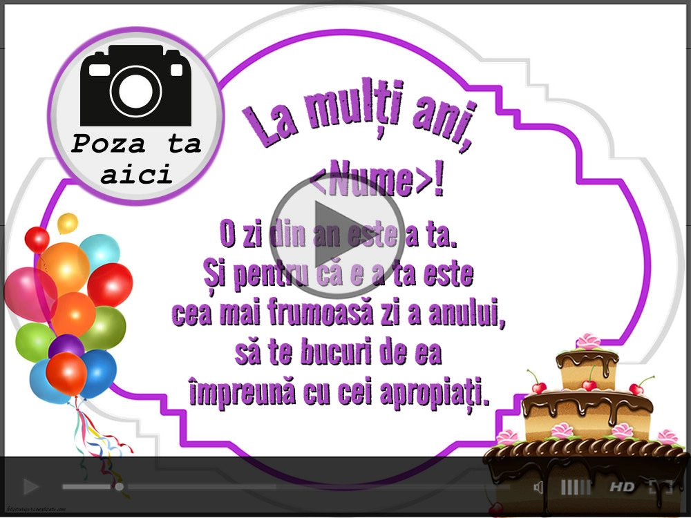 Felicitare muzicală cu tort, baloane și poza sărbatoritului | Felicitari muzicale de zi de nastere