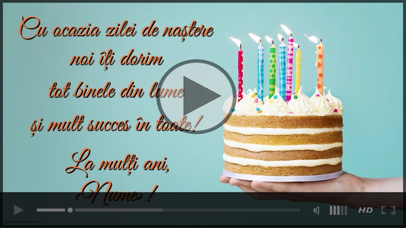 Felicitare muzicală cu tort cu lumânări aprinse personalizabilă cu nume | Felicitari muzicale de zi de nastere