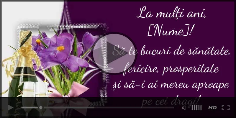 Urare muzicală cu șampanie și un buchet de flori: La mulți ani... scrie numele dorit | Felicitari muzicale de zi de nastere