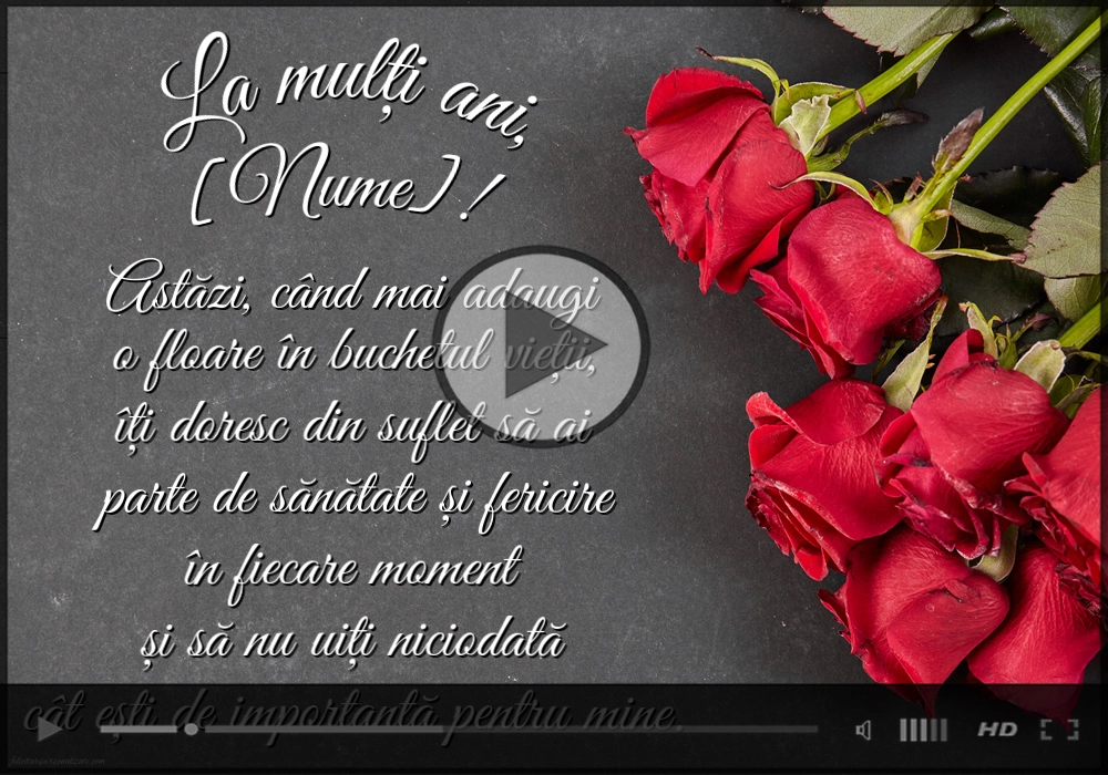 La mulți ani... felicitare muzicală cu trandafiri personalizată cu nume | Felicitari muzicale de zi de nastere