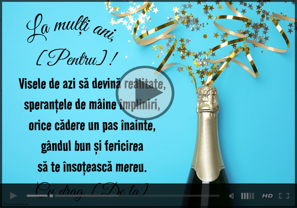 La mulți ani... felicitare muzicală cu șampanie și confetti personalizată cu nume | Felicitari muzicale de zi de nastere